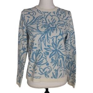 Tahari Pullover Sweater Size‎ M Floral Seafoam Blue White Rayon Viscose Blend